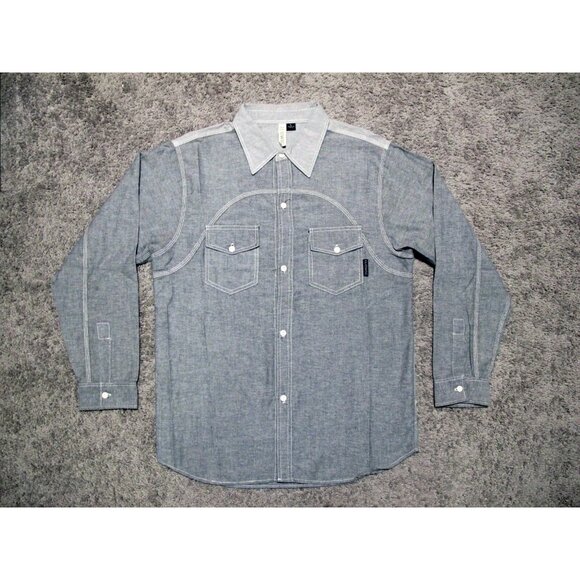 Ludwig Black Chambray Long Sleeve Button-up Shirt sz L made in usa streetwear - Picture 2 of 7